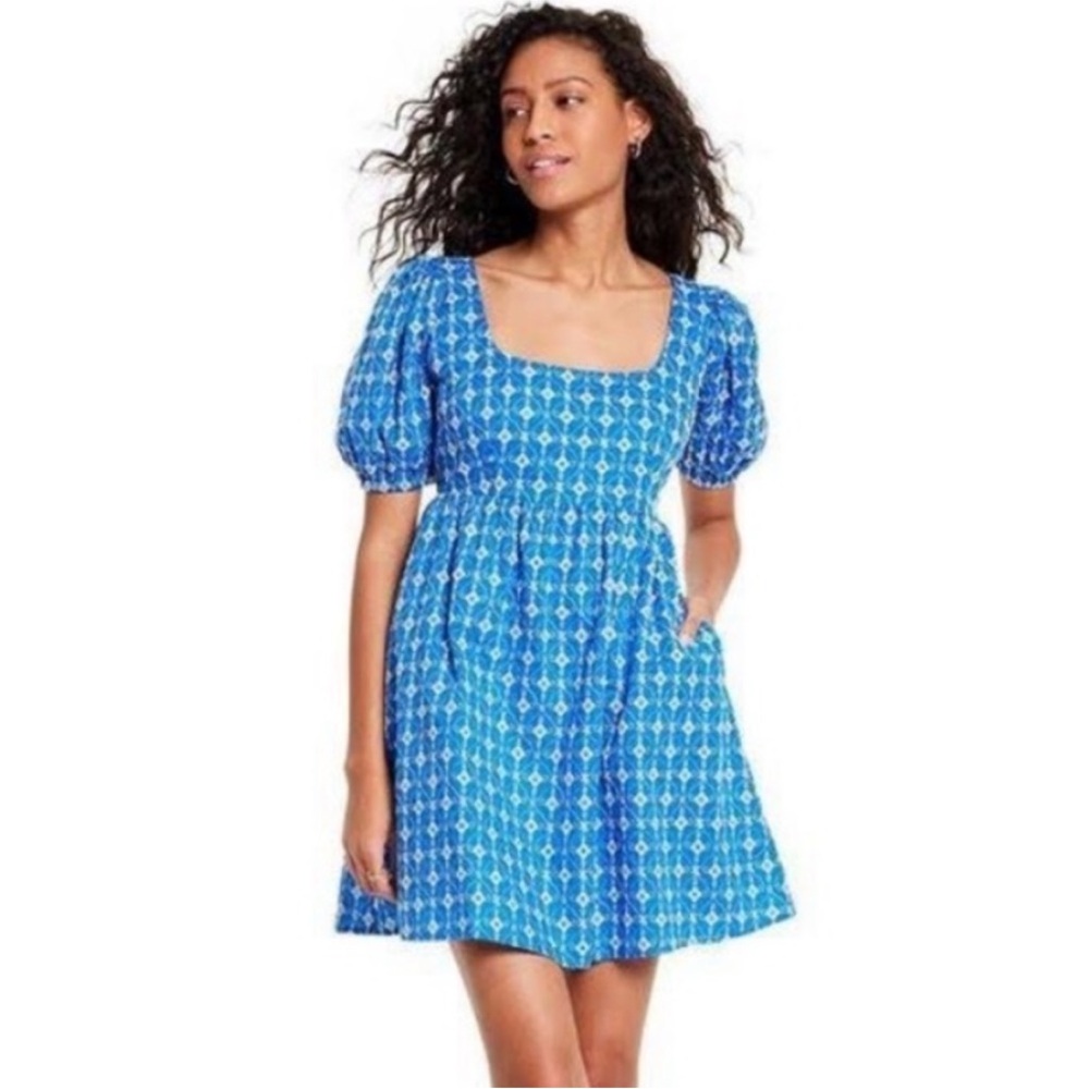 Rhode For Target Blue Puff Sleeve Square Neck Cotton Sundress XL